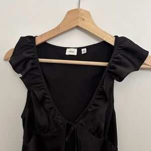 Wilfred Black Satin Ruffle-Trim Cami Dress
